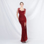 Celebrity Formal Occasion Velvet Beaded Long Evening Dress