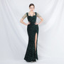 Celebrity Formal Occasion Velvet Beaded Long Evening Dress