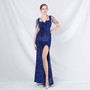 Celebrity Formal Occasion Velvet Beaded Long Evening Dress