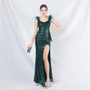 Feather Beaded Side Slit Evening Dress