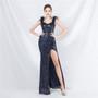 Feather Beaded Side Slit Evening Dress