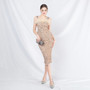 Strap Feather Sequin Midi Evening Dress