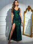 Sexy Retro Green Sequin Dress Women's Long Dress Evening Gown