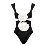 Women's Flower Decoration Hollow Solid Color Sexy One-Piece Swimsuit Skirt Set