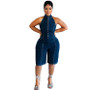 Women Halter Neck Zipper Backless Stretch Jumpsuit