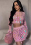 Women crocheted sequined long-sleeved Top an beach dress two-piece set