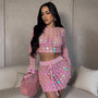 Women crocheted sequined long-sleeved Top an beach dress two-piece set