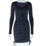 Women Solid Sexy U-Neck Long Sleeve Lace Up Bodycon Dress