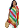 Women knitting Multi-Color Striped Fringe Beach Skirt