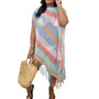 Women knitting Multi-Color Striped Fringe Beach Skirt