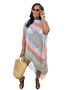 Women knitting Multi-Color Striped Fringe Beach Skirt