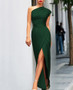 Women 's One Shoulder High Waist Front Slit Chic Dress