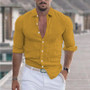 Men 's Summer Turndown Collar Long Sleeve Solid Color Beach Linen Shirt