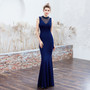 Women Elegant Mesh Sleeveless Formal Party Maxi Mermaid Evening Dress