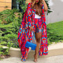 Ladies Plus Size Print Long Robe and Shorts Two-Piece Set