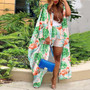 Ladies Plus Size Print Long Robe and Shorts Two-Piece Set