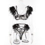 Women Feather Sexy Lingerie Three-Piece Set