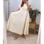 Women Round Neck Sleeveless Pleated Dress