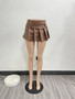 Women Sexy Solid Zipper PU-Leather Pleated Mini Skirt