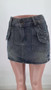 Women Washed Double Button Denim Skirt