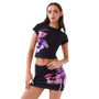 Women summer short-sleeved printed Top and Skirt two-piece set