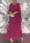 Women chiffon mesh Bat Sleeves Round Neck Long Dress