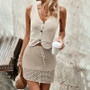 Women v-neck vest skirt Solid two-piece set