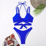 Women Solid Lace Up Bikini Swimwear Two Pieces