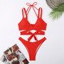 Women Solid Lace Up Bikini Swimwear Two Pieces