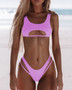 Women Solid Bikini Cutout Swimwear Two Pieces