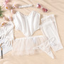 Women mesh flower lace See-Through breast-wrapped lace Sexy Lingerie two-piece set