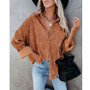 Women Solid Turndown Collar Ribbed Shirt Jacket