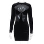 Women's Winter Sexy Hollow See-Through Slim Long Sleeve Bodycon Dress