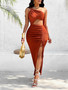 Casual Women's Solid Color Summer Gathered Hollow Slit Dress