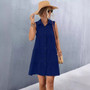 Women's Turndown Collar Patchwork Sleeveless Solid Color Dress