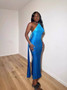 Women's Summer Sleeveless Slash Shoulder Gradient Color Sexy Slim Bodycon Long Dress