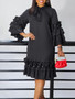 Women's Fashionable And Elegant Lace-Up Multi-Layered Ruffled Bell Bottom Sleeve Loose Dress