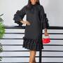 Women's Fashionable And Elegant Lace-Up Multi-Layered Ruffled Bell Bottom Sleeve Loose Dress