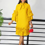 Women's Fashionable And Elegant Lace-Up Multi-Layered Ruffled Bell Bottom Sleeve Loose Dress