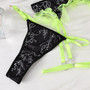 Print Contrast Color Lace Low Back Hollow Sexy Three-Piece Lingerie Set