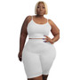 Plus Size Women Casual Sport U-Shape Sleeveless Top and Short Two-Piece Set