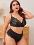 Plus Size Lace Brief Bra + Panty Lingerie Set