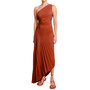 Women's One Shoulder Slash Shoulder Pleated Cutout Dress (Satin)