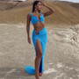 Spring Women's Sexy Crop Tank Top High Waist Slit Long Skirt Two Piece Set