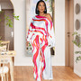 Sexy Fashion Print Slash Shoulder Long Sleeve Women's Wide Leg Jumpsuit