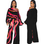 Sexy Fashion Print Slash Shoulder Long Sleeve Women's Wide Leg Jumpsuit