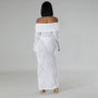 Spring Summer Women Fashion Sexy See-Through Off Shoulder Shirt Button Long Dress