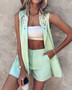 Fashionable Beaded Sleeveless Blazer Shorts Two Piece Set