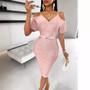 Summer Women's Casual Sexy Solid Color Off-Shoulder Slim Waist Bodycon Dress