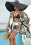 Summer Women's Casual Printed Cardigan Shorts Two-Piece Set